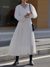 Women Loose V-Neck Long Sleeve Dress